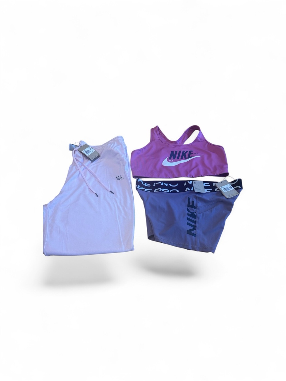 Nike Pink Sports Bra w/ Purple Shorts Light Pink Joggers 2 tops are 2x, pants 1x - Picture 3 of 13